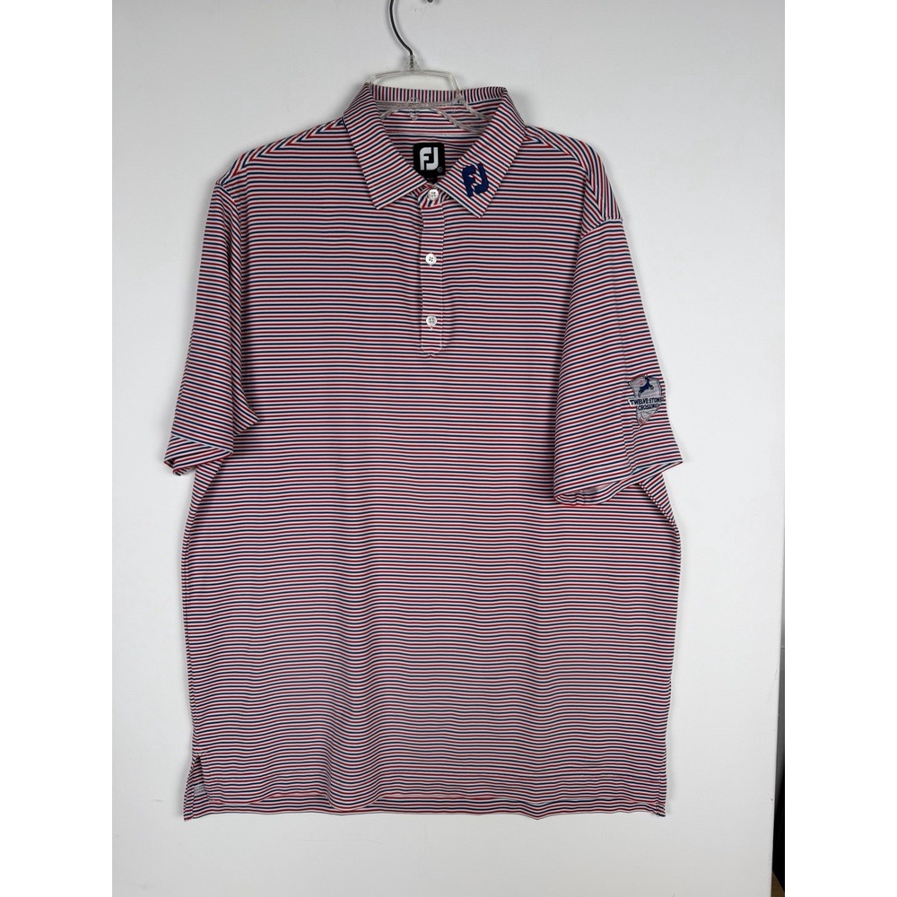 FootJoy Polo Shirt XL Men Red/blue/White Stripe Twelve Stones crossing Golf Club